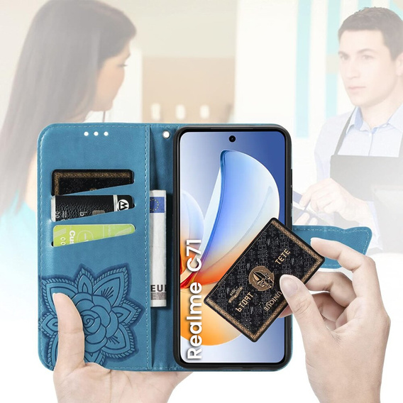 Cu clapetă pentru Realme C71, Butterfly, albastru