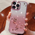 Husă pentru iPhone 16 Pro Max, Glitter Flower, roz rose gold