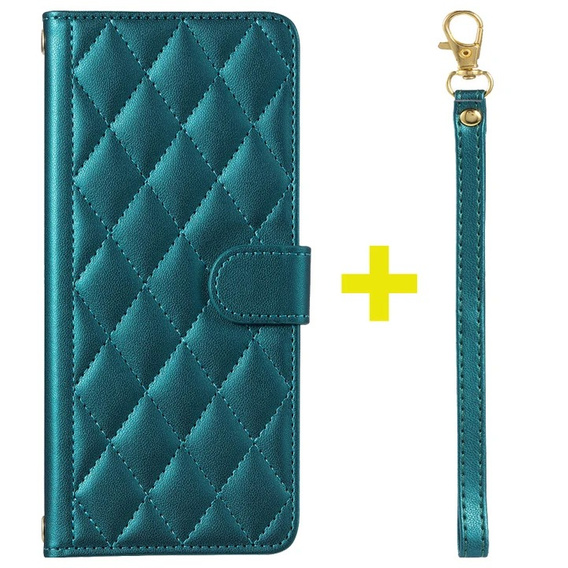 Husă cu clapetă pentru Samsung Galaxy A16, Rhombus Crossbody Leather, verde
