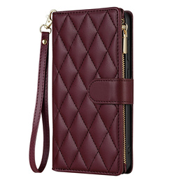 Husă cu clapetă pentru Samsung Galaxy A56 5G, Rhombus Crossbody Leather, maroon