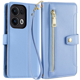 Cu clapetă pentru Oppo Reno 13 Pro, Wallet Zipper Pocket, albastru