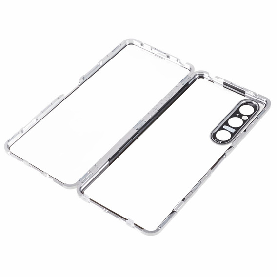 Husa pentru Sony Xperia 1 V, Magnetic Dual Glass, de argint