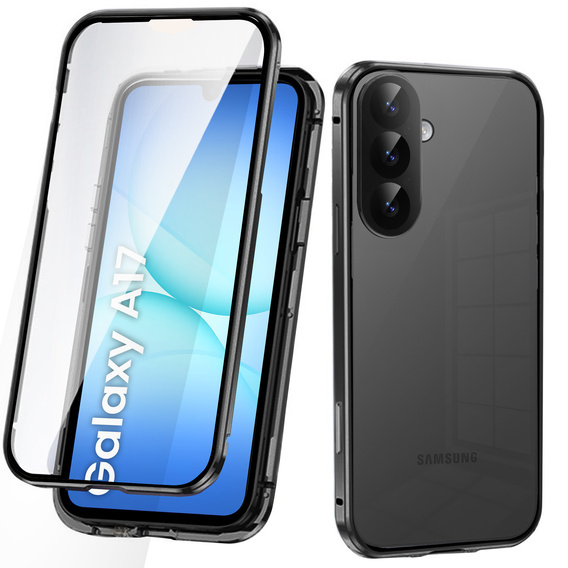 Carcasă pentru Samsung Galaxy A17 5G, Magnetic Dual Glass, transparentă cu laturi negre