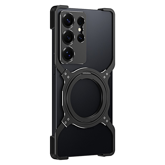 Carcasă pentru Samsung Galaxy S25 Ultra, Kickstand Bumper, cu capac pentru obiectiv, pentru MagSafe, negru / argintiu