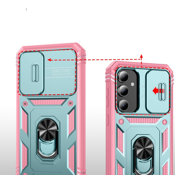 Husă blindată pentru Samsung Galaxy S23 FE, CamShield Slide, verde / roz