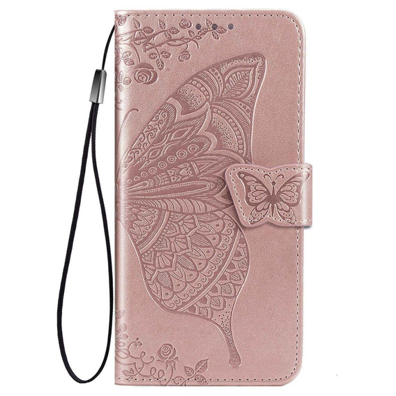 Cu clapetă pentru Samsung Galaxy M33, Butterfly, roz rose gold