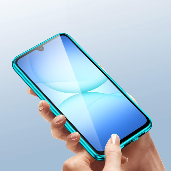 Carcasă pentru Samsung Galaxy A17 5G, Magnetic Dual Glass, transparentă cu părți albastre