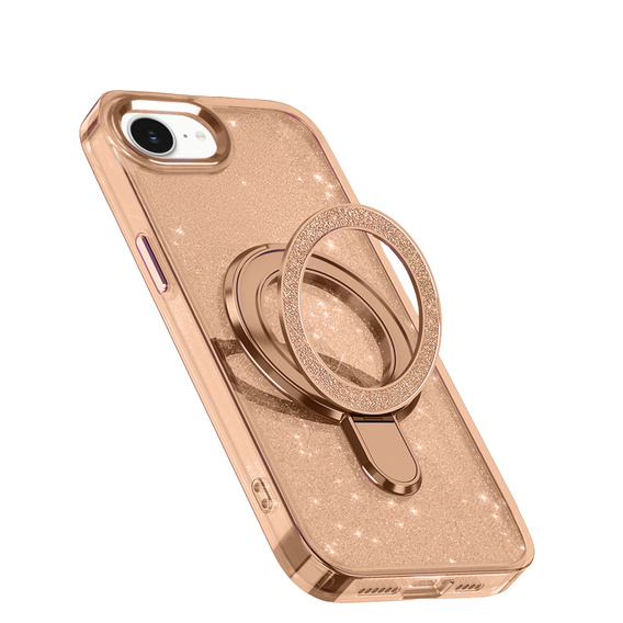 Carcasa iPhone 16e, Glittery Magnetic Kickstand, roz rose gold