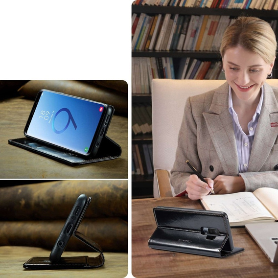 Carcasă flip CASEME pentru Samsung Galaxy S9+ Plus, Waxy Textured, negru