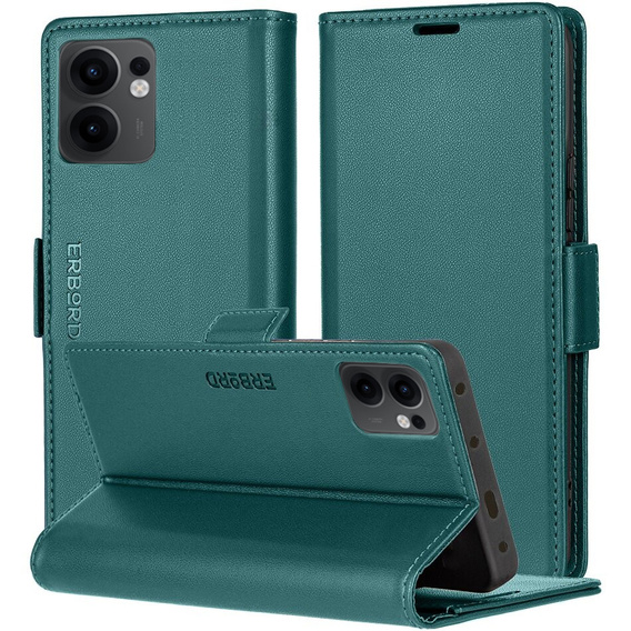Husă pentru Oppo Reno 13F / Oppo Reno 13FS, ERBORD Glossy Litchi, portofel cu clapetă, verde