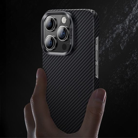 Carcasa BENKS Kevlar pentru iPhone 15 Pro, pentru MagSafe, Carbon Fiber, negru