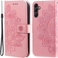 Cu clapetă pentru Samsung Galaxy A14 4G/5G, Mandala Flower, roz rose gold