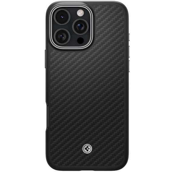 Carcasa Spigen pentru iPhone 16 Pro Max, Enzo Aramid MagSafe, negru carbon / argintiu + 9H Tempered Glass