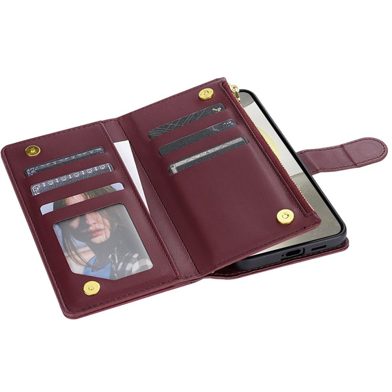 Husă cu clapetă pentru Samsung Galaxy A56 5G, Rhombus Crossbody Leather, maroon