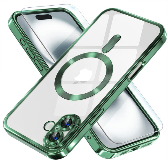 Husă pentru iPhone 16, Electro MagSafe, verde + Sticlă pentru ecran