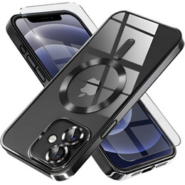 Husă pentru iPhone 12, Electro MagSafe, negru + Sticlă pentru ecran