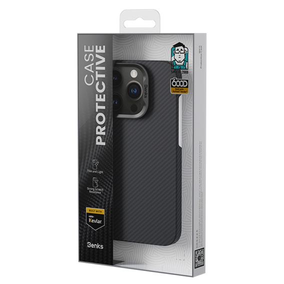 Carcasa BENKS Kevlar pentru iPhone 15 Pro Max, pentru MagSafe, Carbon Fiber, negru