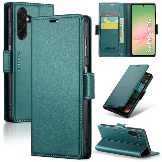 Husă pentru Samsung Galaxy A56, ERBORD Glossy Litchi, portofel cu clapetă, verde