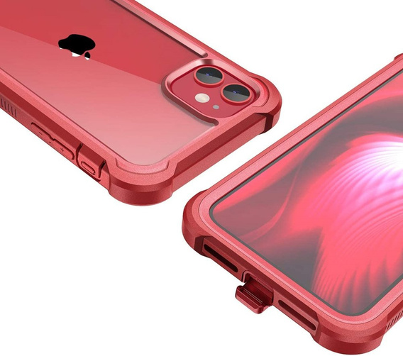 Huse pentru iPhone 11, Dexnor Full Body Rugged, transparent / roșu