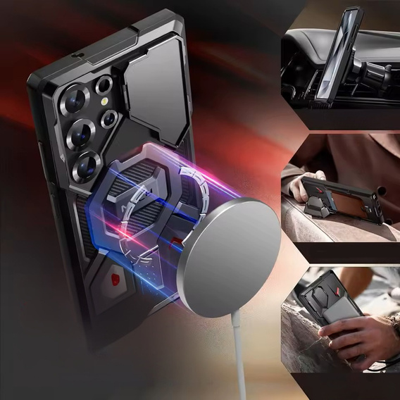 Husă pentru Samsung Galaxy S25 Ultra, seria Tongate MECH MagSafe, negru + sticlă temperată 9H