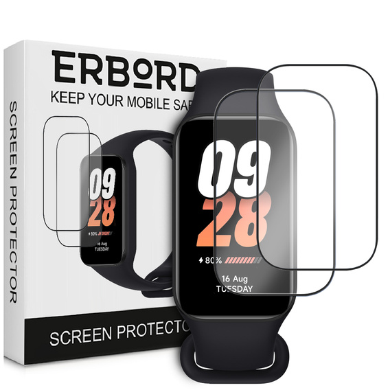2x ERBORD Hybrid Glass pentru Xiaomi Smart Mi Band 8 Active