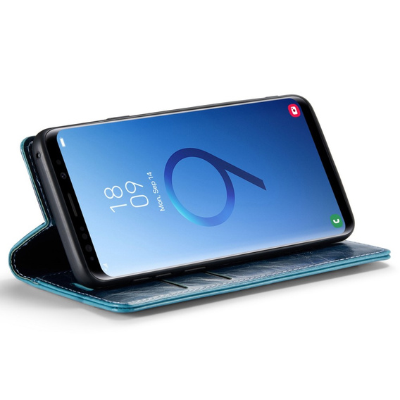 Carcasă flip CASEME pentru Samsung Galaxy S9+ Plus, Waxy Textured, albastru