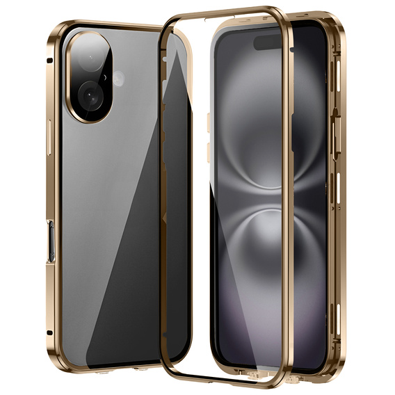 Husa pentru iPhone 16, Magnetic Dual Glass, de aur