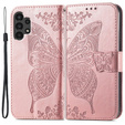 Cu clapetă pentru Samsung Galaxy A13 4G, Butterfly, roz