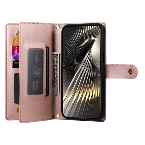 Cu clapetă pentru Xiaomi Poco X7 Pro 5G, Wallet Zipper Pocket, roz