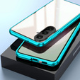 Carcasă pentru Samsung Galaxy A17 5G, Magnetic Dual Glass, transparentă cu părți albastre