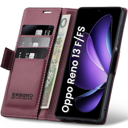 Husă pentru Oppo Reno 13F / Oppo Reno 13FS, ERBORD Glossy Litchi, portofel cu clapetă, roșu
