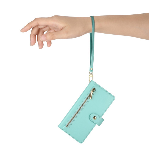 Cu clapetă pentru Oppo Reno 13F 5G, Wallet Zipper Pocket, de mentă