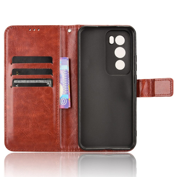 Cu clapetă pentru Oppo Reno 12 Pro, Crazy Horse Wallet, maro