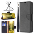 Cu clapetă pentru Samsung Galaxy A25 5G, Wallet Litchi Leather, negru + sticlă 9H