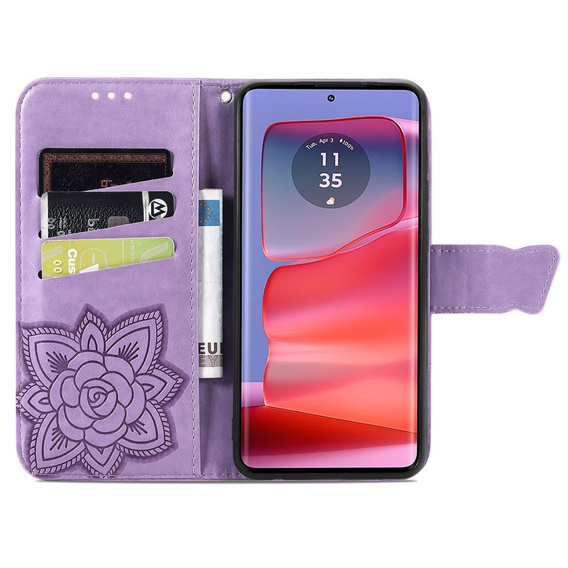 Cu clapetă pentru Motorola Edge 50 Ultra, Butterfly, violet