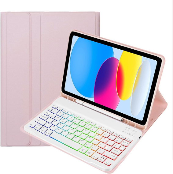 Husă cu tastatură bluetooth iluminată pentru iPad 10.9 2022 (10 gen.), roz