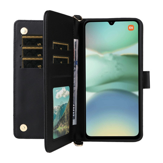 Carcasă cu clapetă pentru Xiaomi Redmi A5, Crossbody Leather Wallet, negru