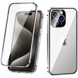 Husa pentru iPhone 15 Pro Max, Magnetic Dual Glass, de argint
