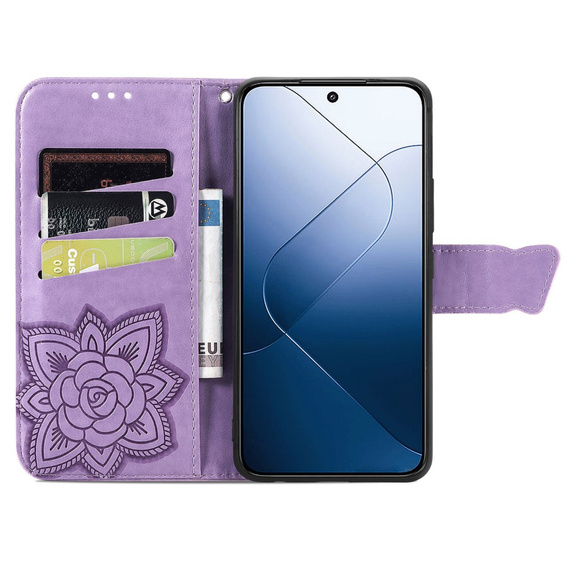 Cu clapetă pentru Xiaomi 14T, Butterfly, violet