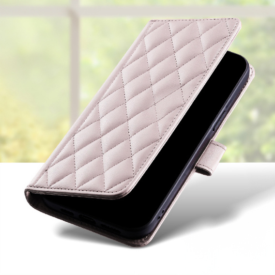 Husă cu clapetă pentru Samsung Galaxy A16, Rhombus Crossbody Leather, roz rose gold