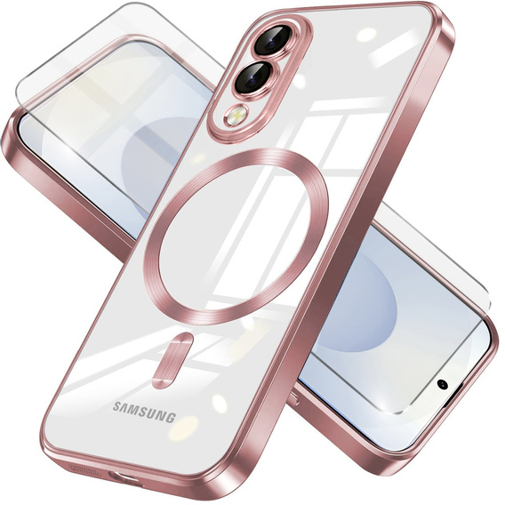 Husă pentru Samsung Galaxy S25 Edge, Electro MagSafe, roz rose gold + Sticlă pentru ecran