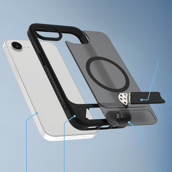 Husă pentru iPhone 16E, Kickstand Matt Case, pentru MagSafe, negru