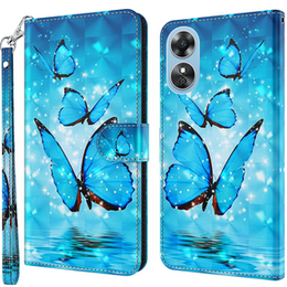 Cu clapetă pentru Oppo A17, Wallet Light Spots Decor Butterfly, albastru