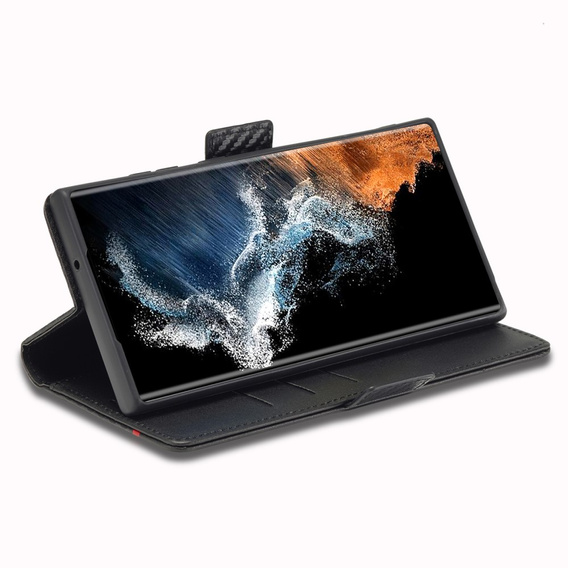 Cu clapetă pentru Samsung Galaxy S23 Ultra, Carbon LC.IMEEKE, negru