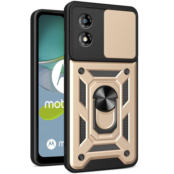Husă blindată pentru Motorola Moto E13, CamShield Slide, de aur
