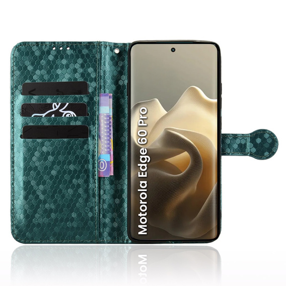 Husa cu clapetă pentru Motorola Edge 60 Pro, Wallet Rhombus, verde
