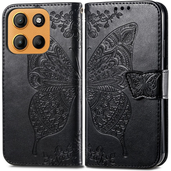 Cu clapetă pentru Motorola Moto G15 / Motorola Moto G15 Power, Butterfly, negru
