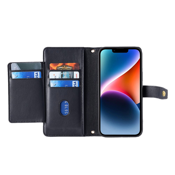 Cu clapetă pentru iPhone 14, Wallet Zipper Pocket, negru