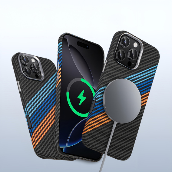 Carcasa pentru iPhone 15 Pro Max, Carbon Fiber MagSafe, albastru închis