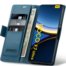 Husă pentru Xiaomi Poco F7 Ultra, ERBORD Glossy Litchi, portofel cu clapetă, albastru